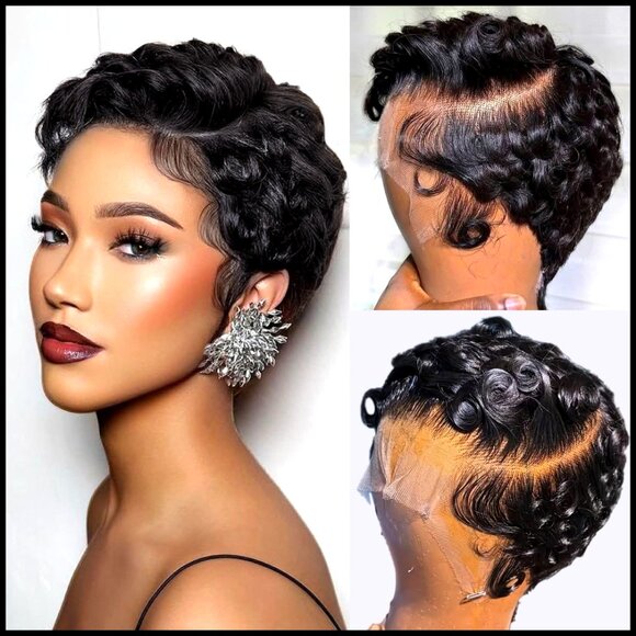 Short Curly Pixie Cut Glueless Wig Human Hair 13x4 HD Lace Frontal